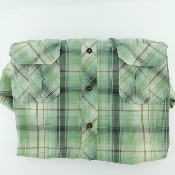 7 DIAMONDS Green Plaid Men's Button Down Short Sleeve Freedom Shirt XXL - Picture 5 of 7